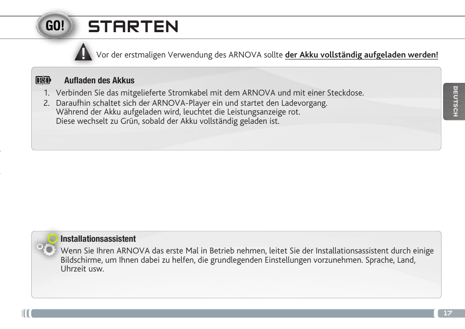 Starten | ARNOVA 7b G3 User Manual | Page 17 / 58