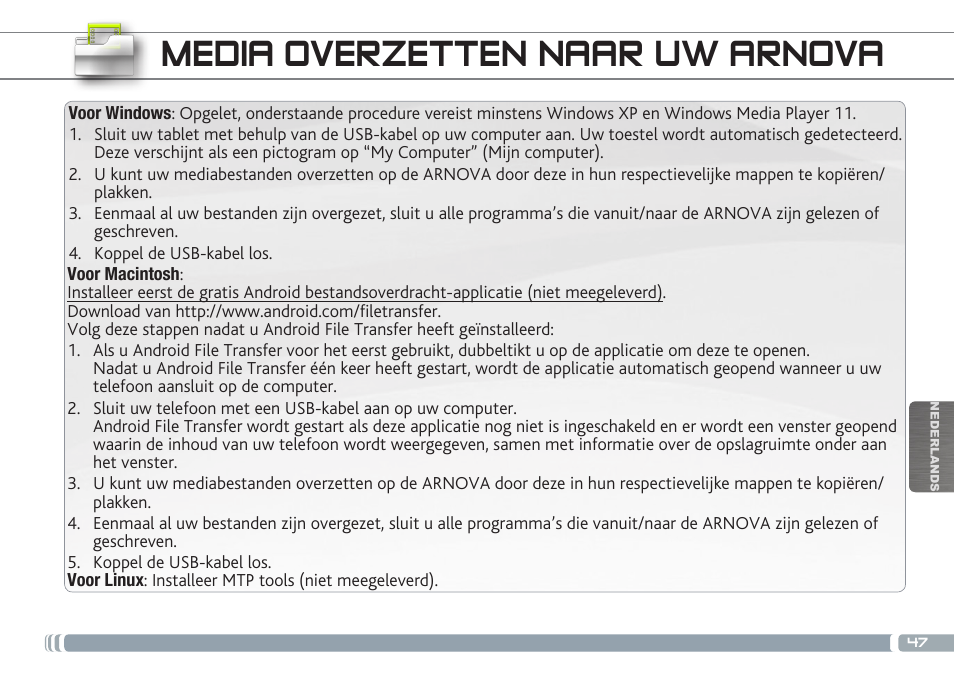 Media overzetten naar uw arnova | ARNOVA 7b G3 User Manual | Page 47 / 58