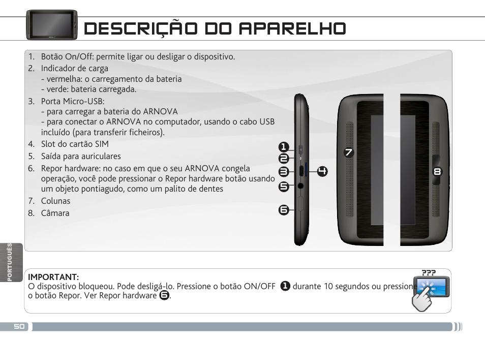 Descrição do aparelho | ARNOVA 7b G3 User Manual | Page 50 / 58