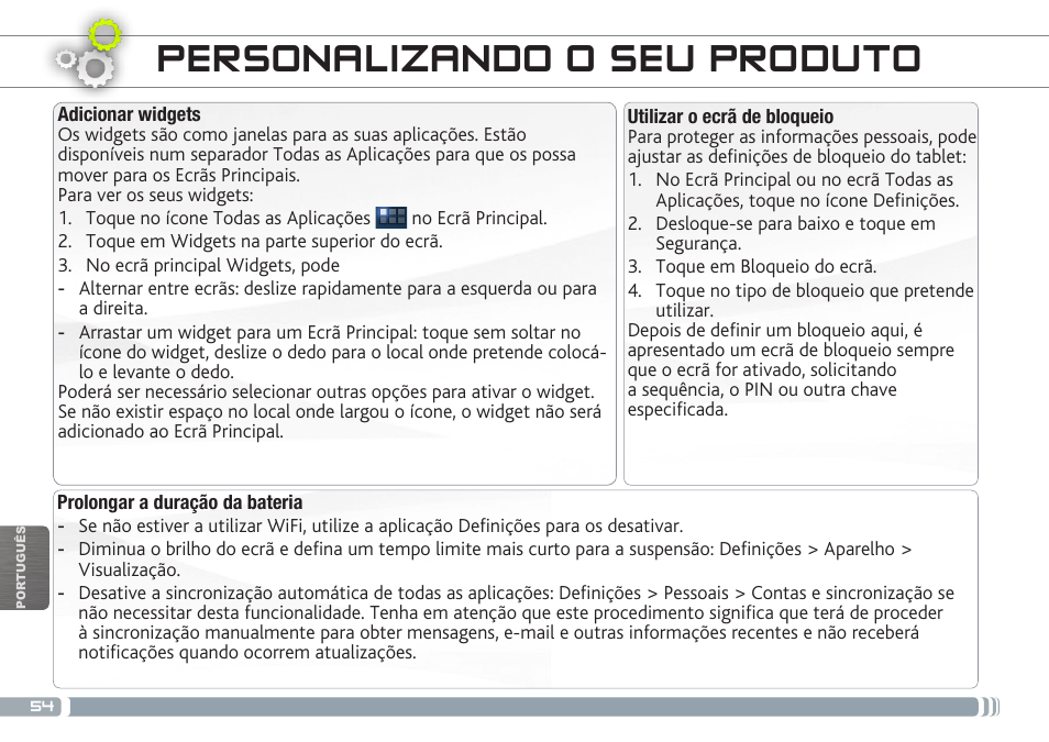 Personalizando o seu produto | ARNOVA 7b G3 User Manual | Page 54 / 58