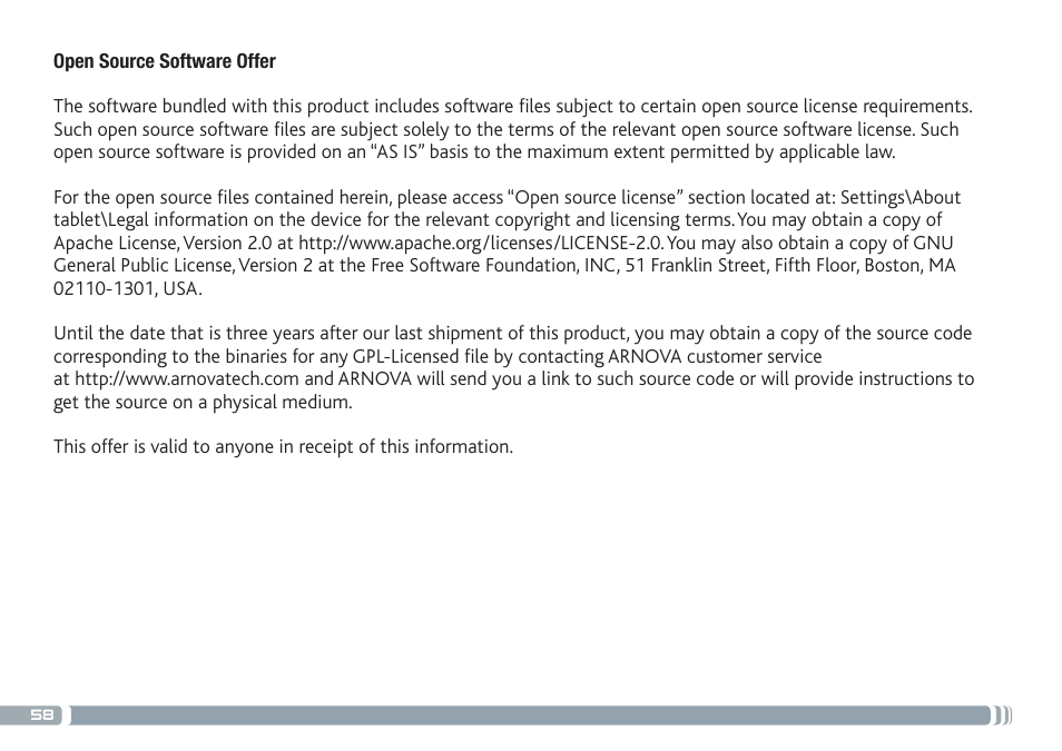 ARNOVA 7b G3 User Manual | Page 58 / 58