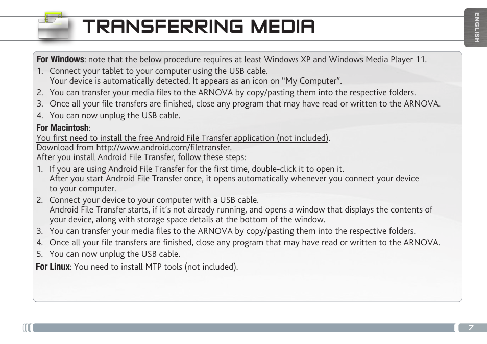 Transferring media | ARNOVA 7b G3 User Manual | Page 7 / 58