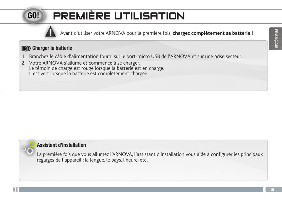 Première utilisation | ARNOVA 7b G3 User Manual | Page 9 / 58
