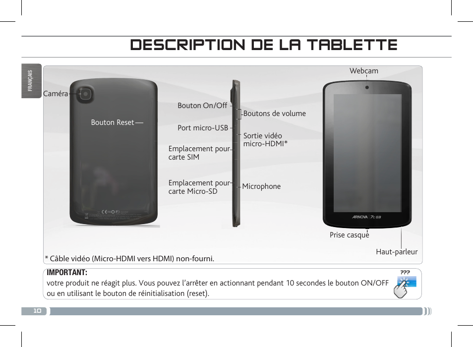 Description de la tablette, Se connecter à un réseau 3g | ARNOVA 7c G3 User Manual | Page 10 / 58