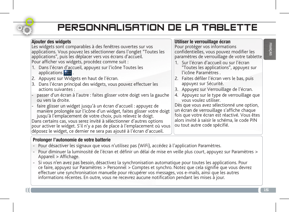 Personnalisation de la tablette | ARNOVA 7c G3 User Manual | Page 15 / 58