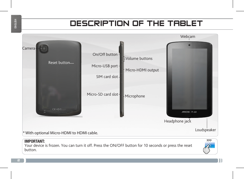 Description of the tablet, Connecting to a 3g network | ARNOVA 7c G3 User Manual | Page 2 / 58