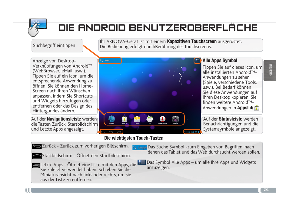 Die android benutzeroberfläche | ARNOVA 7c G3 User Manual | Page 21 / 58