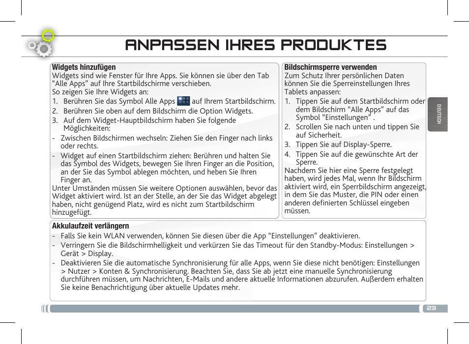 Anpassen ihres produktes | ARNOVA 7c G3 User Manual | Page 23 / 58
