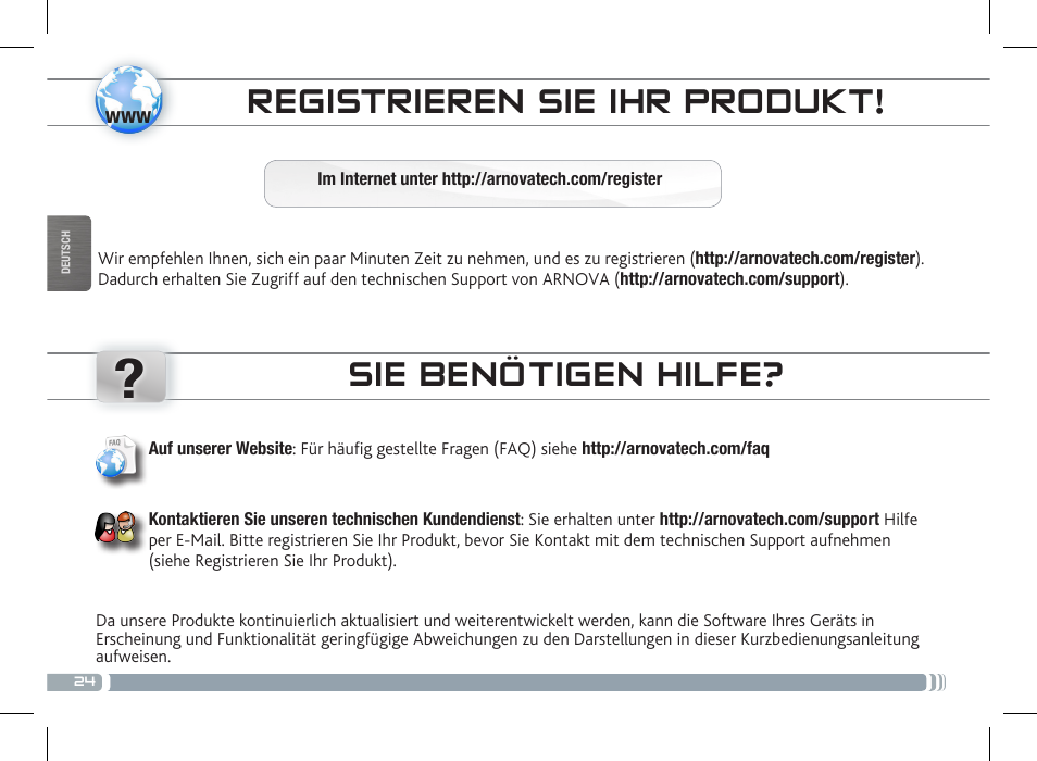 Registrieren sie ihr produkt, Sie benötigen hilfe, Antes de empezar | ARNOVA 7c G3 User Manual | Page 24 / 58