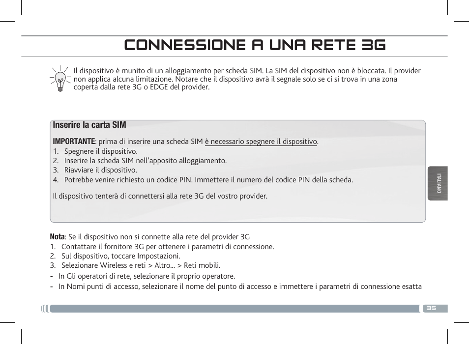 Descrizione connessione a una rete 3g | ARNOVA 7c G3 User Manual | Page 35 / 58