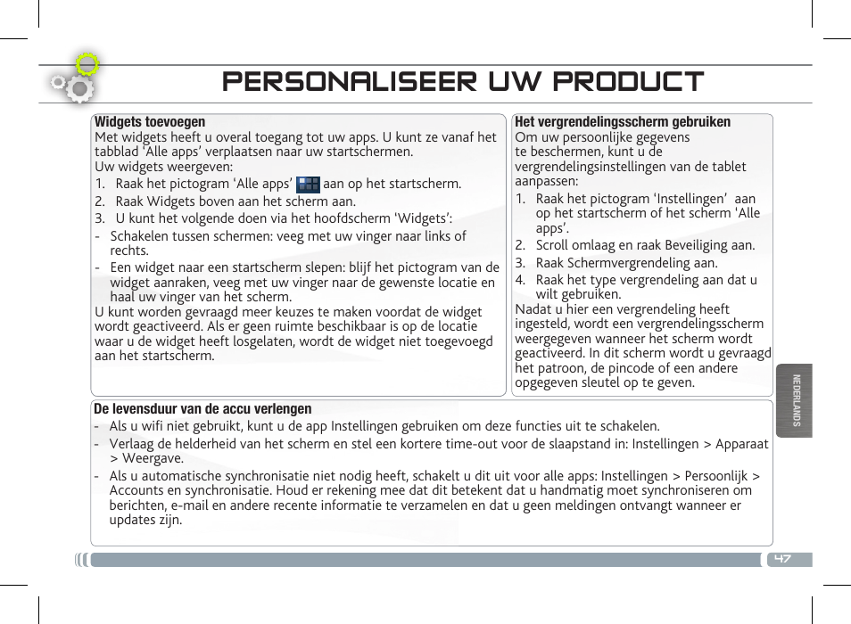 Personaliseer uw product | ARNOVA 7c G3 User Manual | Page 47 / 58