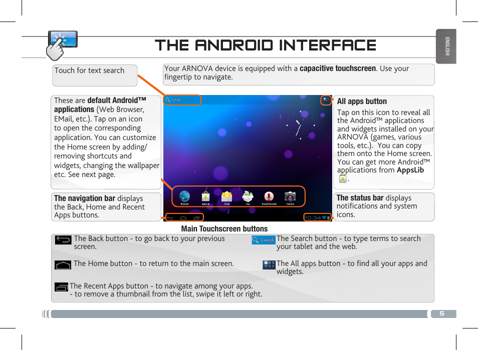 The android interface | ARNOVA 7c G3 User Manual | Page 5 / 58
