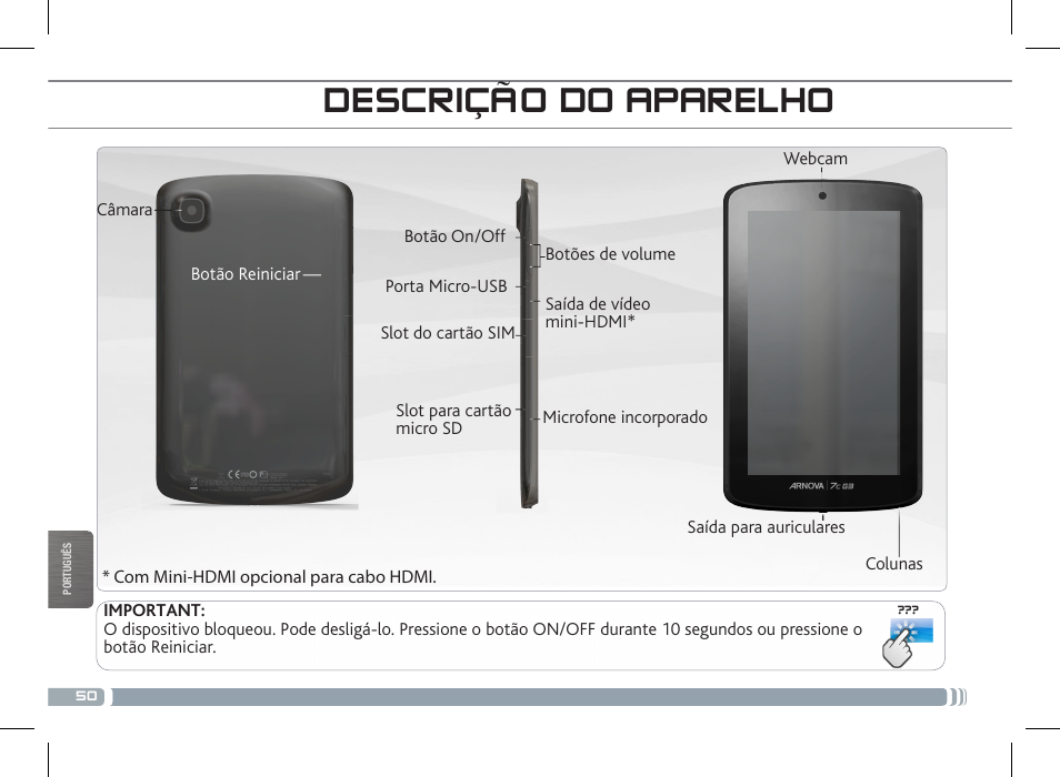 Descrição do aparelho | ARNOVA 7c G3 User Manual | Page 50 / 58