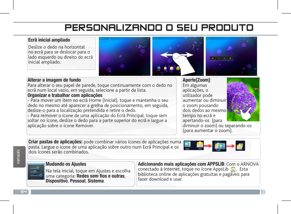 Personalizando o seu produto | ARNOVA 7c G3 User Manual | Page 54 / 58