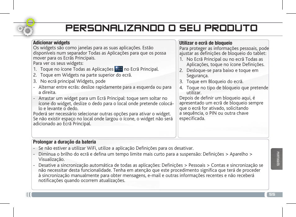 Personalizando o seu produto | ARNOVA 7c G3 User Manual | Page 55 / 58