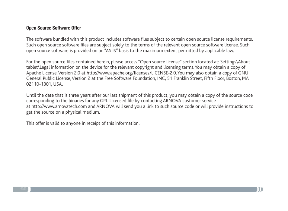 ARNOVA 7c G3 User Manual | Page 58 / 58