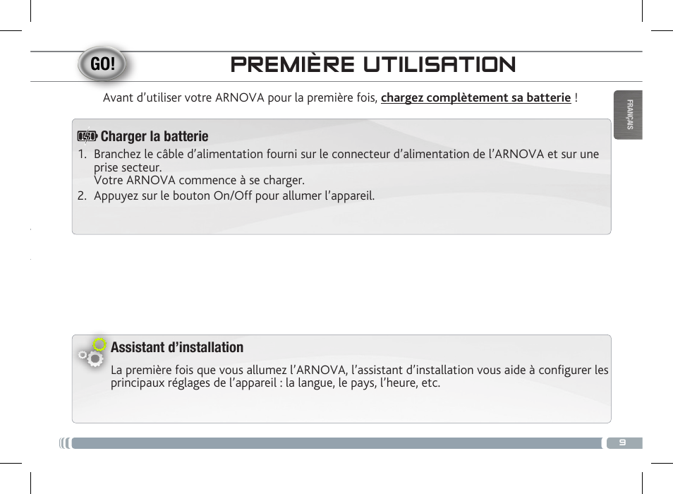 Première utilisation | ARNOVA 7c G3 User Manual | Page 9 / 58