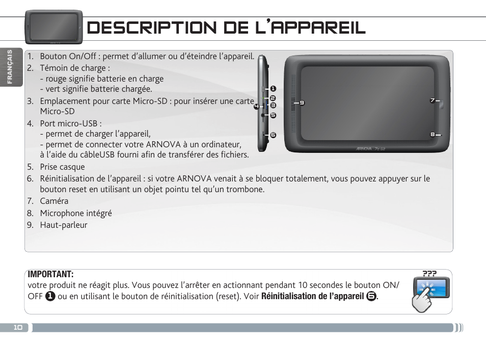 Description de l’appareil | ARNOVA 7d G3 User Manual | Page 10 / 58