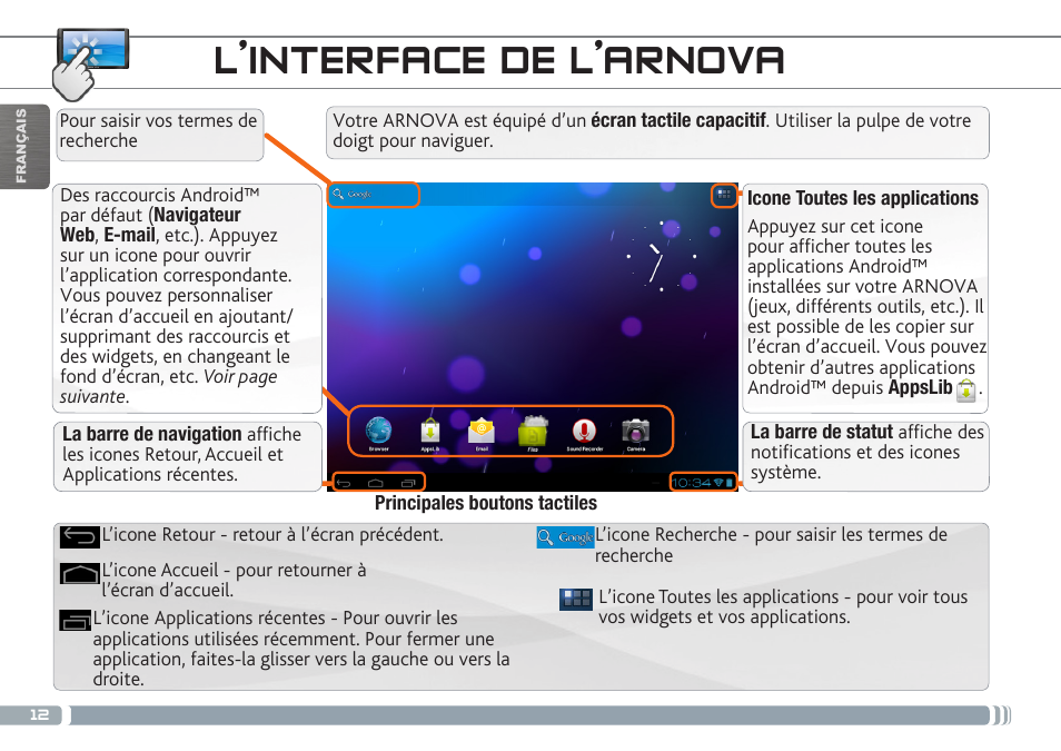 L’interface de l’arnova | ARNOVA 7d G3 User Manual | Page 12 / 58