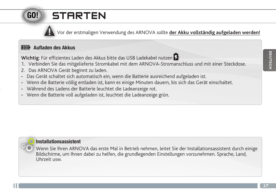 Starten | ARNOVA 7d G3 User Manual | Page 17 / 58