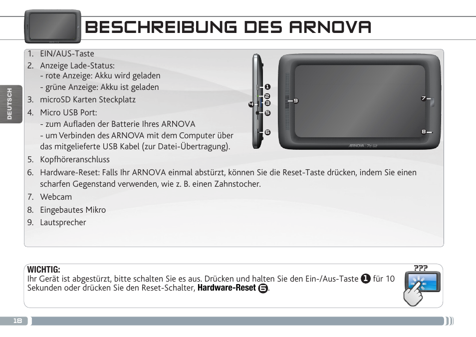 Beschreibung des arnova | ARNOVA 7d G3 User Manual | Page 18 / 58