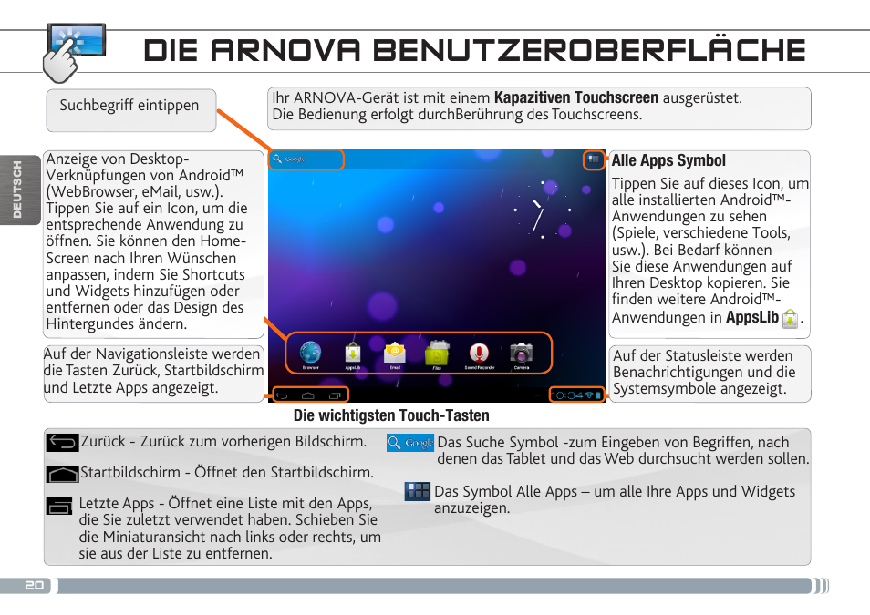 Die arnova benutzeroberfläche | ARNOVA 7d G3 User Manual | Page 20 / 58
