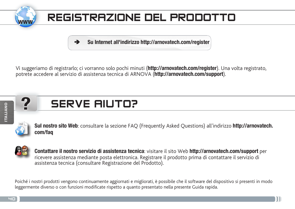 Registrazione del prodotto, Serve aiuto | ARNOVA 7d G3 User Manual | Page 40 / 58