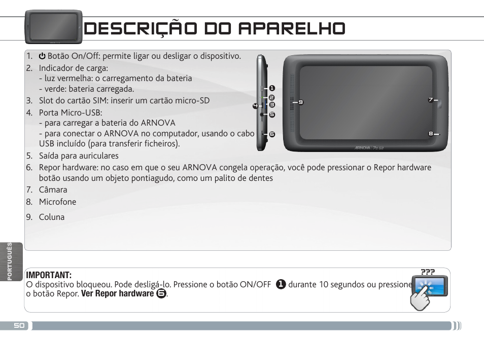 Descrição do aparelho | ARNOVA 7d G3 User Manual | Page 50 / 58