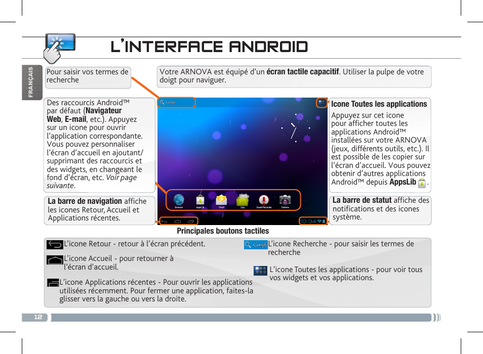 L’interface android | ARNOVA 7f G3 User Manual | Page 12 / 58