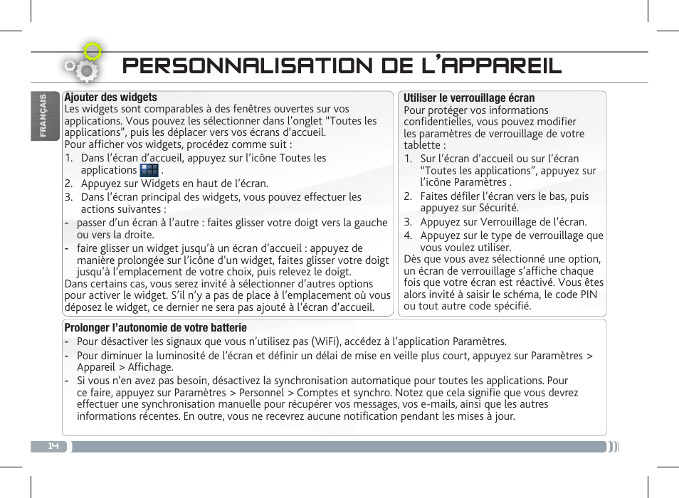 Personnalisation de l’appareil | ARNOVA 7f G3 User Manual | Page 14 / 58