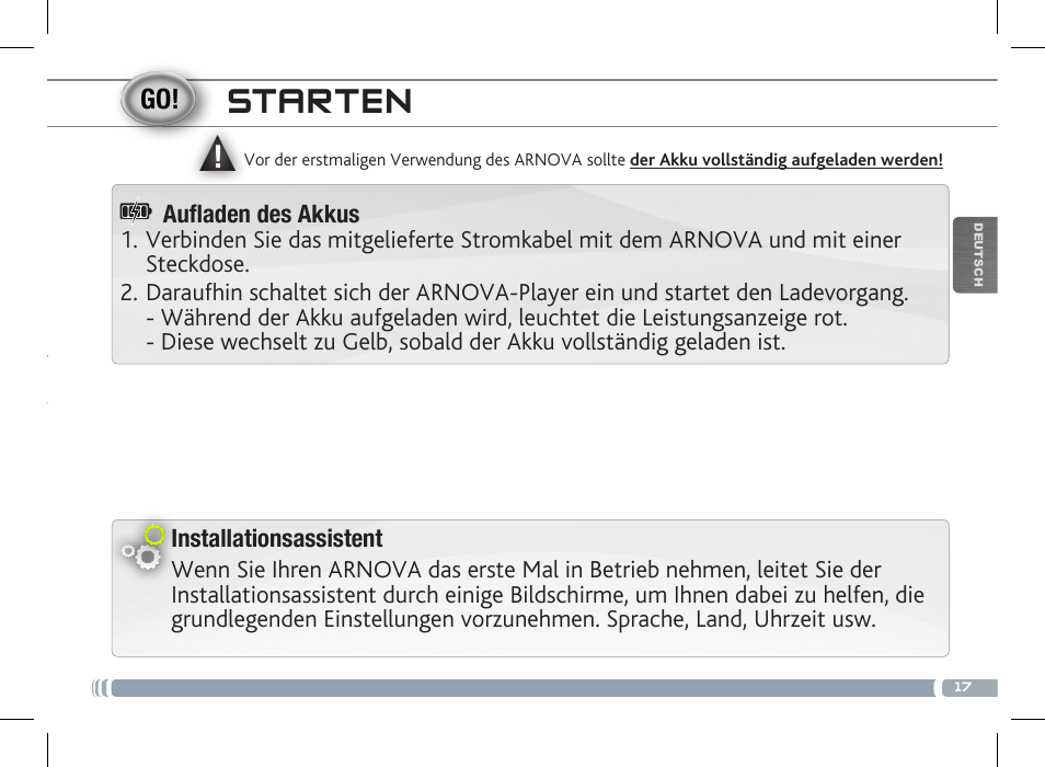 Starten | ARNOVA 7f G3 User Manual | Page 17 / 58