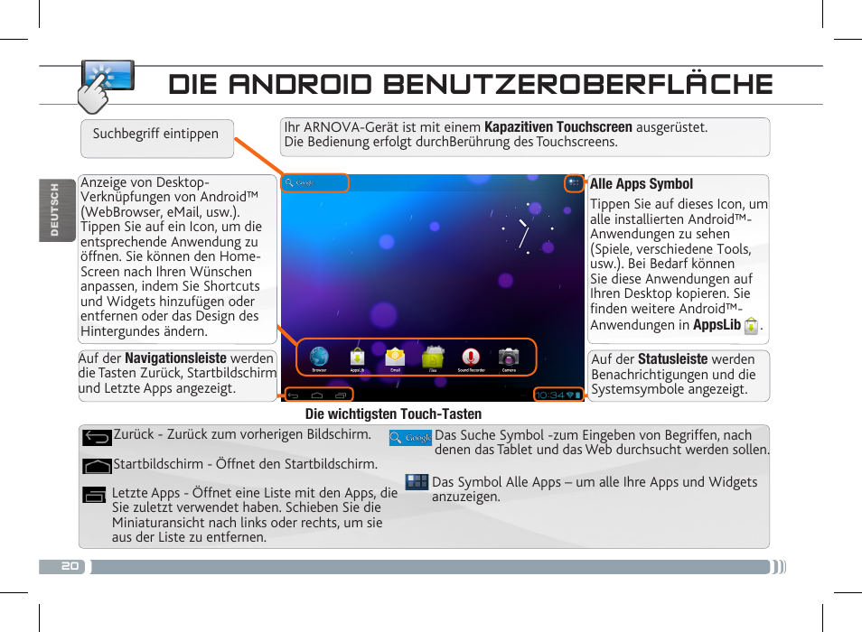 Die android benutzeroberfläche | ARNOVA 7f G3 User Manual | Page 20 / 58