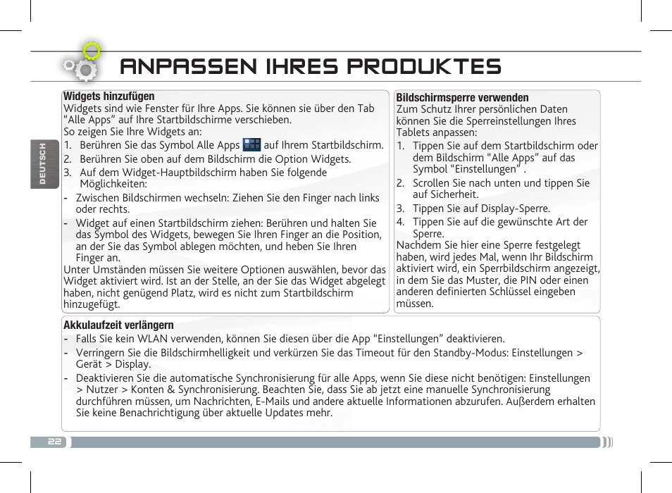 Anpassen ihres produktes | ARNOVA 7f G3 User Manual | Page 22 / 58
