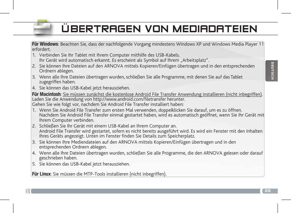 Übertragen von mediadateien | ARNOVA 7f G3 User Manual | Page 23 / 58