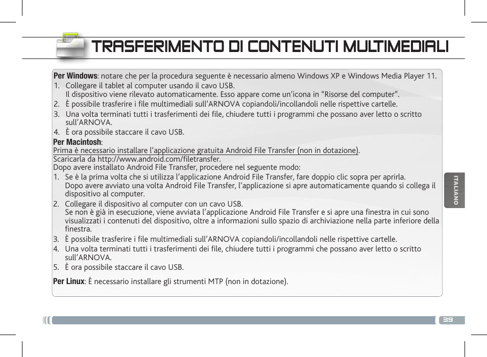 Trasferimento di contenuti multimediali | ARNOVA 7f G3 User Manual | Page 39 / 58