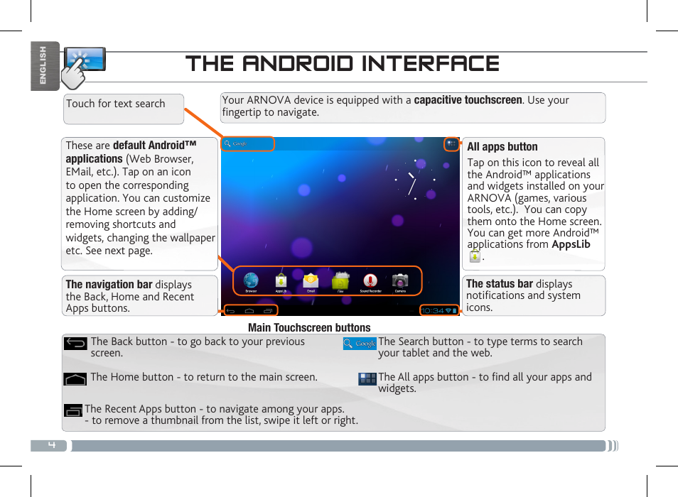 The android interface | ARNOVA 7f G3 User Manual | Page 4 / 58
