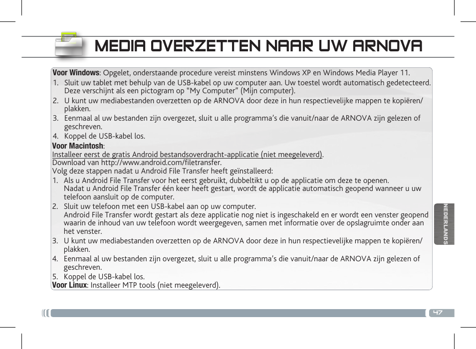 Media overzetten naar uw arnova | ARNOVA 7f G3 User Manual | Page 47 / 58