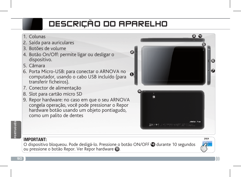 Descrição do aparelho | ARNOVA 7f G3 User Manual | Page 50 / 58