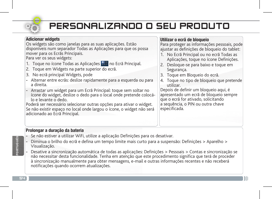 Personalizando o seu produto | ARNOVA 7f G3 User Manual | Page 54 / 58