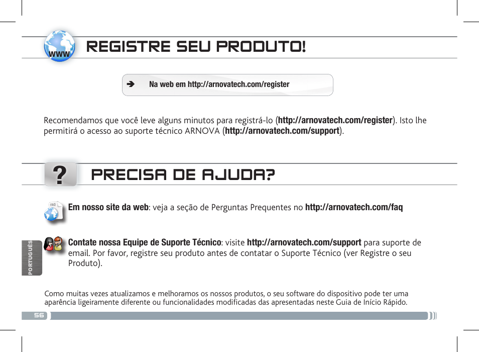 Registre seu produto, Precisa de ajuda, National restrictions | ARNOVA 7f G3 User Manual | Page 56 / 58