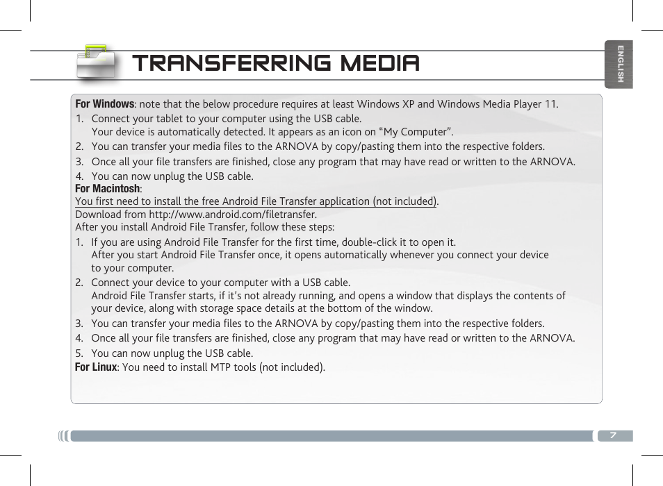 Transferring media | ARNOVA 7f G3 User Manual | Page 7 / 58