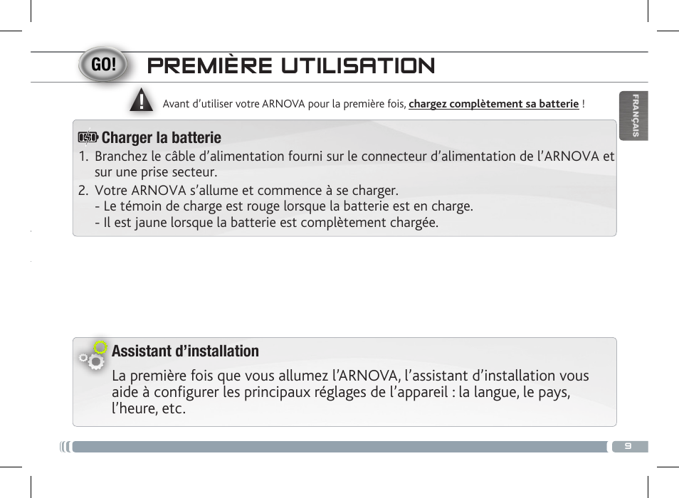 Première utilisation | ARNOVA 7f G3 User Manual | Page 9 / 58