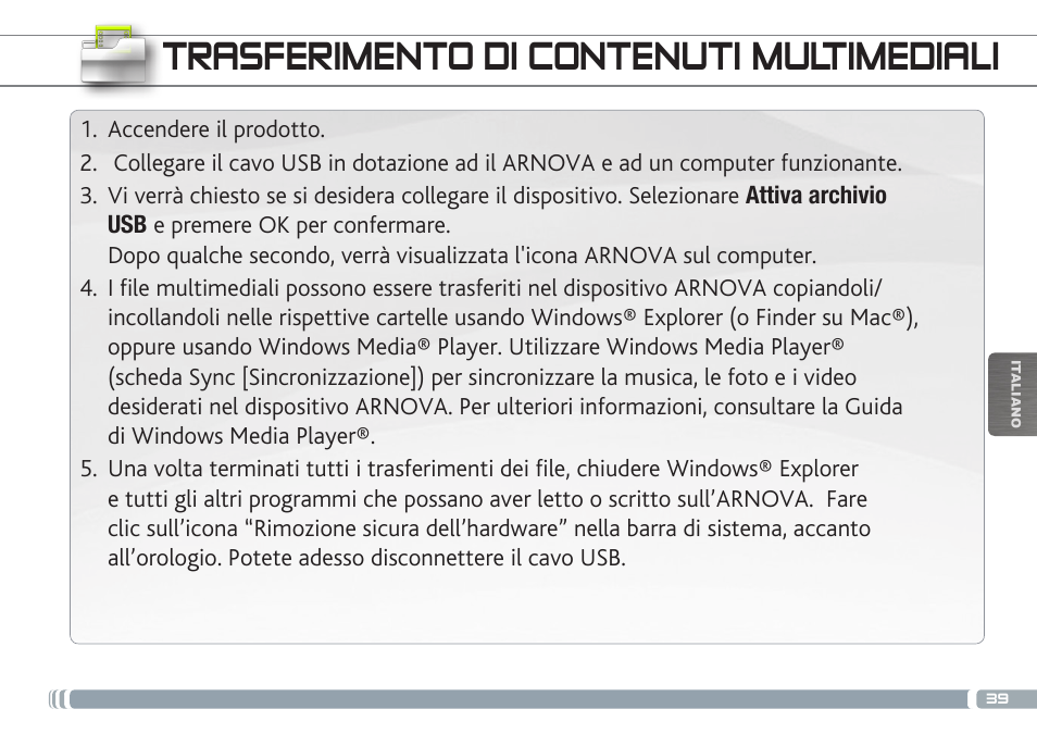 Trasferimento di contenuti multimediali | ARNOVA 7h G3 User Manual | Page 39 / 66