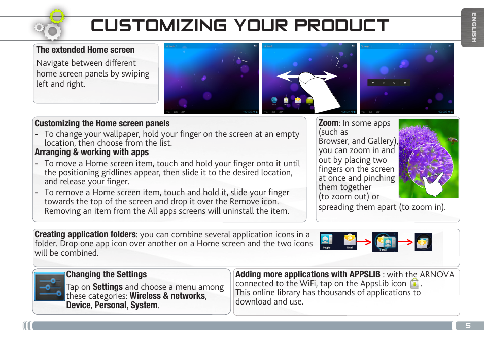 The android interface, Customizing your product | ARNOVA 7h G3 User Manual | Page 5 / 66