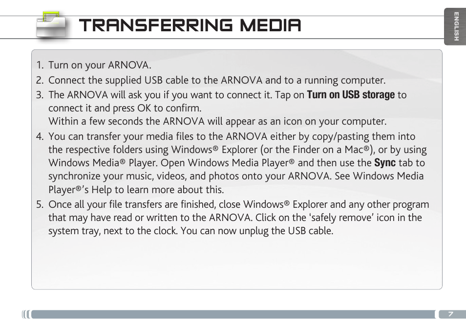 Transferring media | ARNOVA 7h G3 User Manual | Page 7 / 66