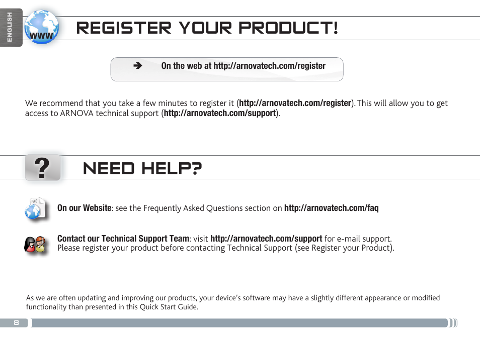 Need help, Register your product | ARNOVA 7h G3 User Manual | Page 8 / 66