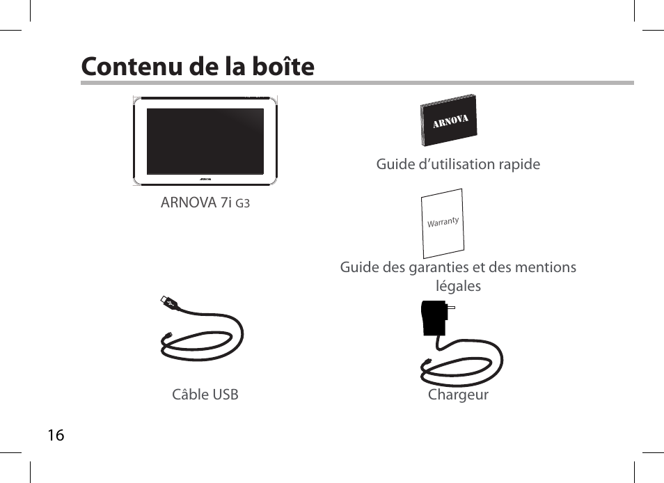 Contenu de la boîte | ARNOVA 7i G3 User Manual | Page 16 / 114