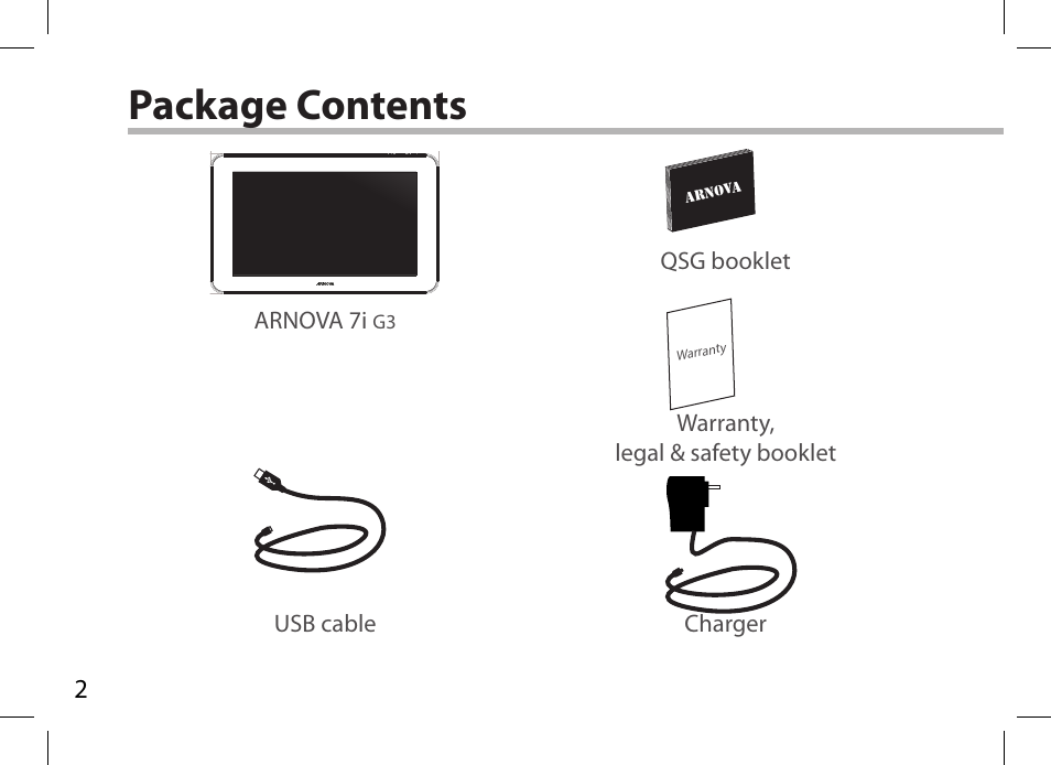 Package contents, Arnova 7i | ARNOVA 7i G3 User Manual | Page 2 / 114