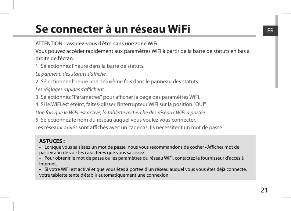 Se connecter à un réseau wifi | ARNOVA 7i G3 User Manual | Page 21 / 114