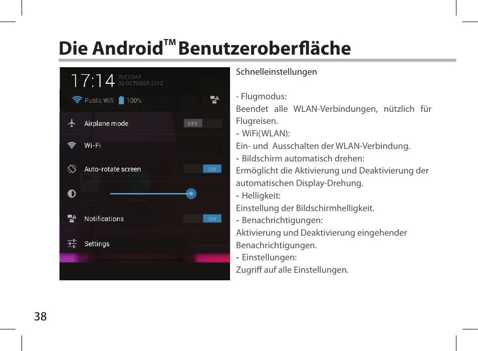 Die android, Benutzeroberfläche | ARNOVA 7i G3 User Manual | Page 38 / 114